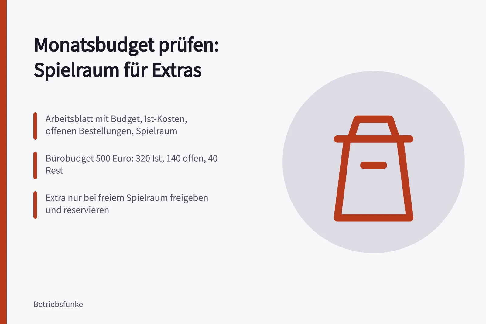 Arbeitsblatt mit Monatsbudget, Ist-Kosten und offenen Verpflichtungen